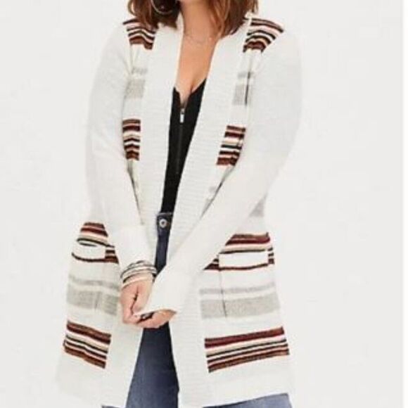 Torrid Striped Knit‎ Open Drape Cardigan Longline Size 1 (1X) - Picture 1 of 11